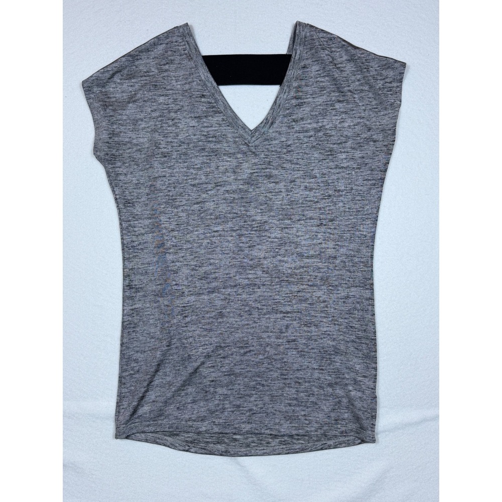 Stella & Dot Gray Space Dye V-Neck Top with Metallic Back Strap Small